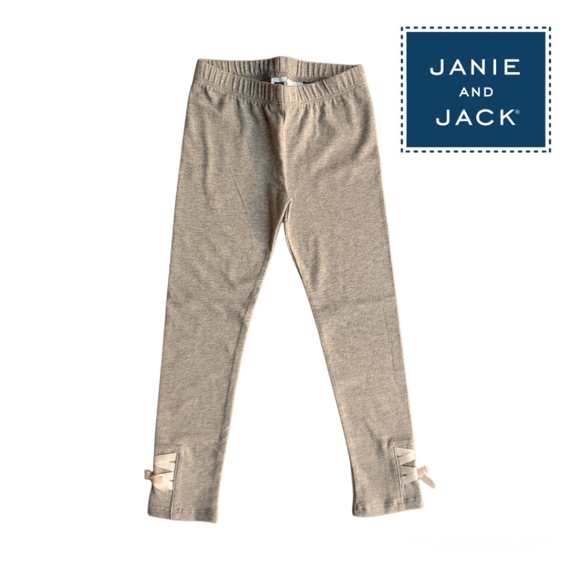 NWT Janie and Jack Ballerina Leggings with detailed satin bow gray brown size 4 - Picture 1 of 9